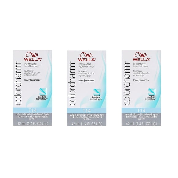 WELLA COLOR CHARM, HAIR COLOR Permanent Pale Ash Blonde Liquid Toner (3 Pack) 3 x HC-T14