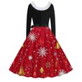thumbnail image 3 of TIMIFIS Robes de Noël pour Femmes, Robes Maxi pour Femmes Robe Vintage des Fêtes à Manches Longues en Fourrure à Col en V avec Dos Nu, 3 of 3
