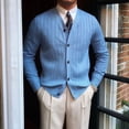 thumbnail image 4 of Lovzfmll Men's Knit Cardigan V-Neck Jacquard Pattern Open Front Blue, 3XL, 4 of 4