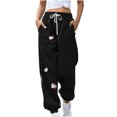thumbnail image 1 of Besolor Pantalons de Survêtement pour Femmes Taille Haute Imprimé Cœur Bas Resserré Décontracté Ample Confortable avec Poches, 1 of 2
