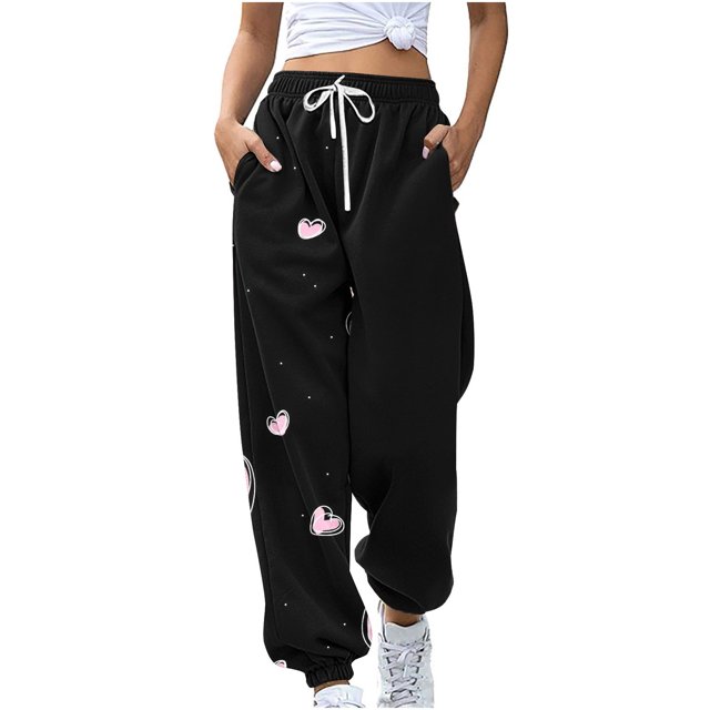 Besolor Pantalons de Survêtement pour Femmes Taille Haute Imprimé Cœur Bas Resserré Décontracté Ample Confortable avec Poches