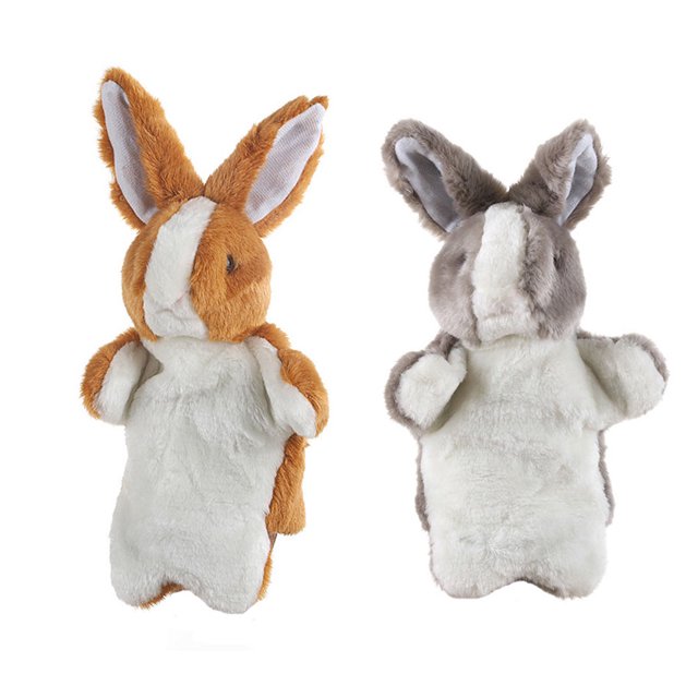 2 Pcs Poupée à Main Rabbit Amusante Jouets Puppet à Main Intéressants Jouets Interactifs. l'Image Montre Deux Marionnettes à Main Rabbit en Peluche, l'Une en Brun et Blanc et l'Autre en Gris et Blanc. Chaque Puppet Présente un Matériau Doux et Duveteux avec de Longues Oreilles et un Ajustement Confortable pour Raconter des Histoires et le Jeu Interactif. Idéal pour Favoriser le Lien Parent-Enfant et les Activités Imaginatives.