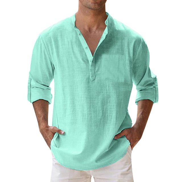 2025 Men Shirts Mens Spring Loose Stand Dragon Men Collar Solid Color Pocket Mens Tee Shirts Long
