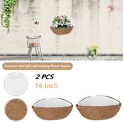 AMERTEER Flower Pots Liners 2Pcs Round Hanging Basket Planter Coconut Palm Liners Garden Flower Pots Inserts Plant Containers