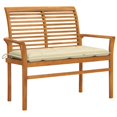 thumbnail image 1 of vidaXL Garden Bench with Cream White Cushion 112 cm Solid Teak Wood, 1 of 5