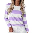 thumbnail image 1 of ManxiVoo T-Shirt à Manches Longues à Rayures Imprimées pour Femme Col Ras du Cou Confortable d'Automne T-Shirt Graphique Blouse Légère Taille P Violet, 1 of 5