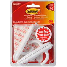 Crochets multi-usages Command, grands, blancs, 3 crochets, 6 languettes adhésives
