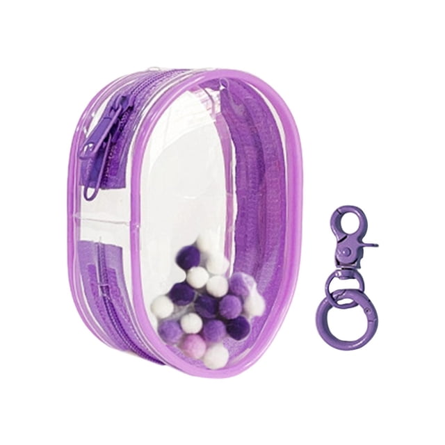 MERIGLARE Clear Figure Display Bag with Keychain Mini Doll Storage Bag for Mini Figure Violet Round