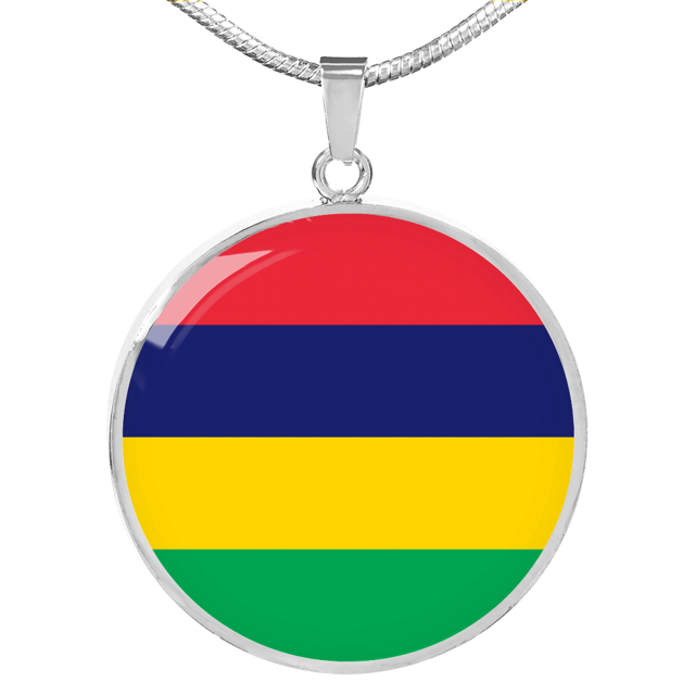 Mauritius Flag Necklace Circle Pendant Stainless Steel or 18k Gold 18-22"