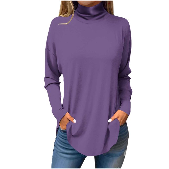 FAIWAD Women's Turtleneck Long Sleeve Tops Basic Layering Irregular U Hem Soft Underwear Tunic Tops