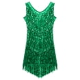 thumbnail image 4 of Loodgao Robe de Fête pour Femmes à Paillettes Brillantes avec Franges, Costume de Danse Latine Samba Rumba, Performance, Vert m, 4 of 8