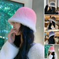 thumbnail image 2 of Women Winter Hat Contrast Gradient Color Fuzzy Cozy Plush Anti-slip Decorative Thick Windproof Cold Resistant Basin Hat Travel Cap, 2 of 10
