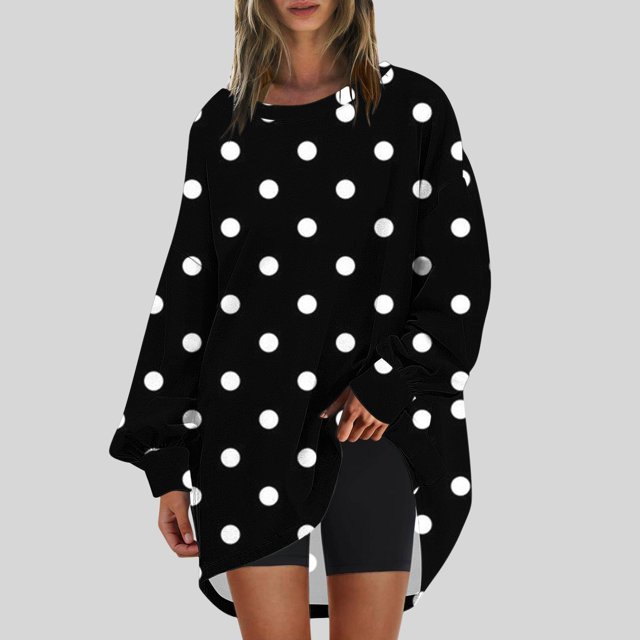 Jienlioq Hauts pour Femmes Tendance Chandail à Col Rond Surdimensionné pour Femmes Imprimé Tunique à Manches Longues Aubaines Cyberlundi