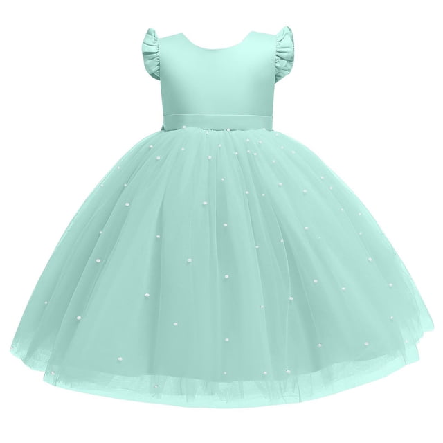 RXIRUCGD 2025 Vêtements d'Été pour Enfants Robe Bouffante en Maille Unie pour Filles Robe de Performance Formelle pour Filles