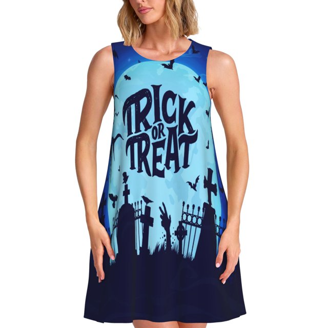 Daiia Robes d'Halloween Imprimées pour Femmes, Manches Courtes Tendance 2025, Robes Maxi Amples et Fluides Décontractées