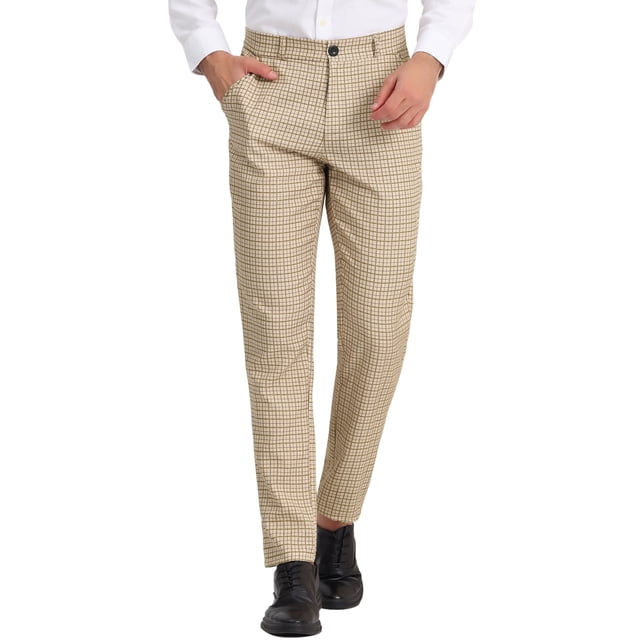 INSPIRE CHIC Pantalon à Carreaux pour Homme, Léger, Coupe Régulière, devant Plat, 30, Kaki