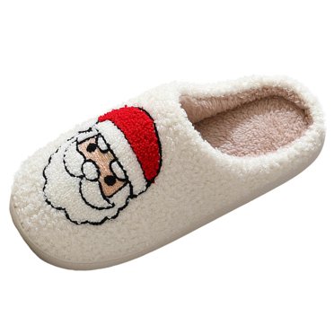 Ediodpoh Chaussures pour Hommes Mode Plates Chaudes Pantoufles en Coton pour la Maison Mignon Imprimé Père Noël Pantoufles en Coton pour Couple Pantoufles pour Hommes Blanc 44