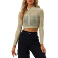 thumbnail image 1 of INSPIRE CHIC Veste Courte à Col Montant Scintillante Transparente pour Femme Halloween Noël L Or, 1 of 6