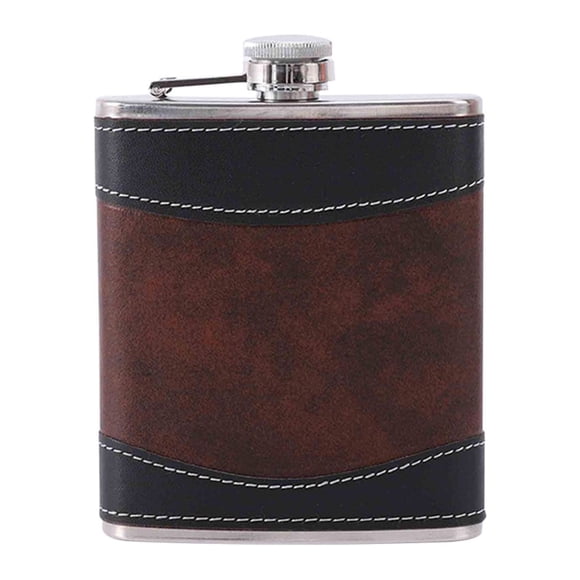 Flasque de Hanche en Acier Inoxydable et Cuir Cousu, Conception à Ajustement de Poche pour Vin Whisky Boissons Bouteille Portable avec Entonnoir Ensemble de Bar pour Hommes Femmes