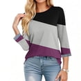 thumbnail image 3 of Mevxay Hauts d'Automne Grande Taille pour Femmes Manches 3/4 Tunique à Blocs de Couleur T-Shirts Décontractés Amples Col Rond Blouses Tendance Violet 4TG, 3 of 6