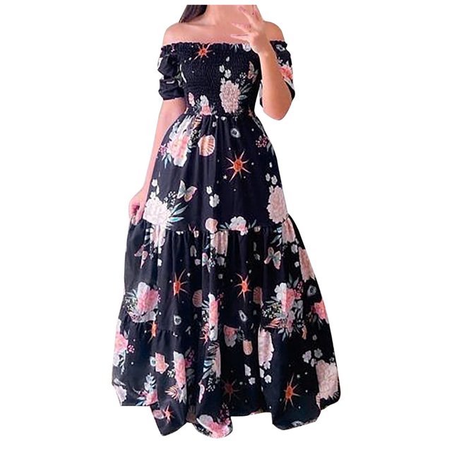 MesaSe Robes Bohèmes à Fleurs pour Femmes, Épaules Dénudées, Fluides, Ligne A, Plage, Fête, Robe Maxi, Robes de Retour à la Maison