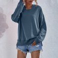 thumbnail image 2 of IROINID T-Shirt à Manches Longues en Polyester Réduit pour Femmes, Sweat à Capuche Uni, Hauts Blouse Ample, Marine, 2 of 9