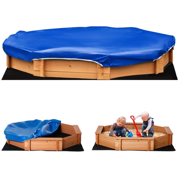 Outsunny Wooden Kids Sandbox with Cover and Seat for Outdoor, Red
