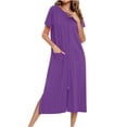 thumbnail image 2 of Timegard Night Shirts for Women Sleepwear Zipper Robe 3/4 Sleeve Side Split Lounge Dress with Pockets, 2 of 7
