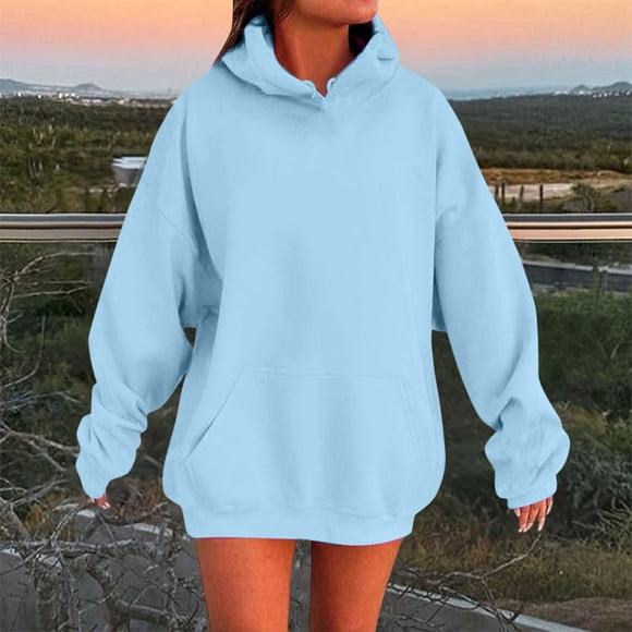 Women's Hoodies & Sweatshirts Comfortable and Stylish Solid Color Drop Shoulder Hoodie With Pockets for Everyday Wear and Casual Outings