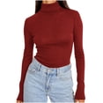 thumbnail image 3 of QATAINLAV Chandails à Col Roulé pour Femmes Ajustés Basiques à Col Montant Manches Longues Chemises Automne Hiver Tenues de Superposition, Rouge, TG, 3 of 8