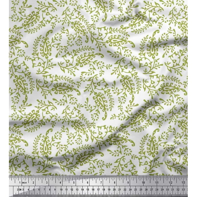 Soimoi Rayon Crepe Fabric Leaves & Paisley Block Print Fabric by Yard 46 Inch Wide