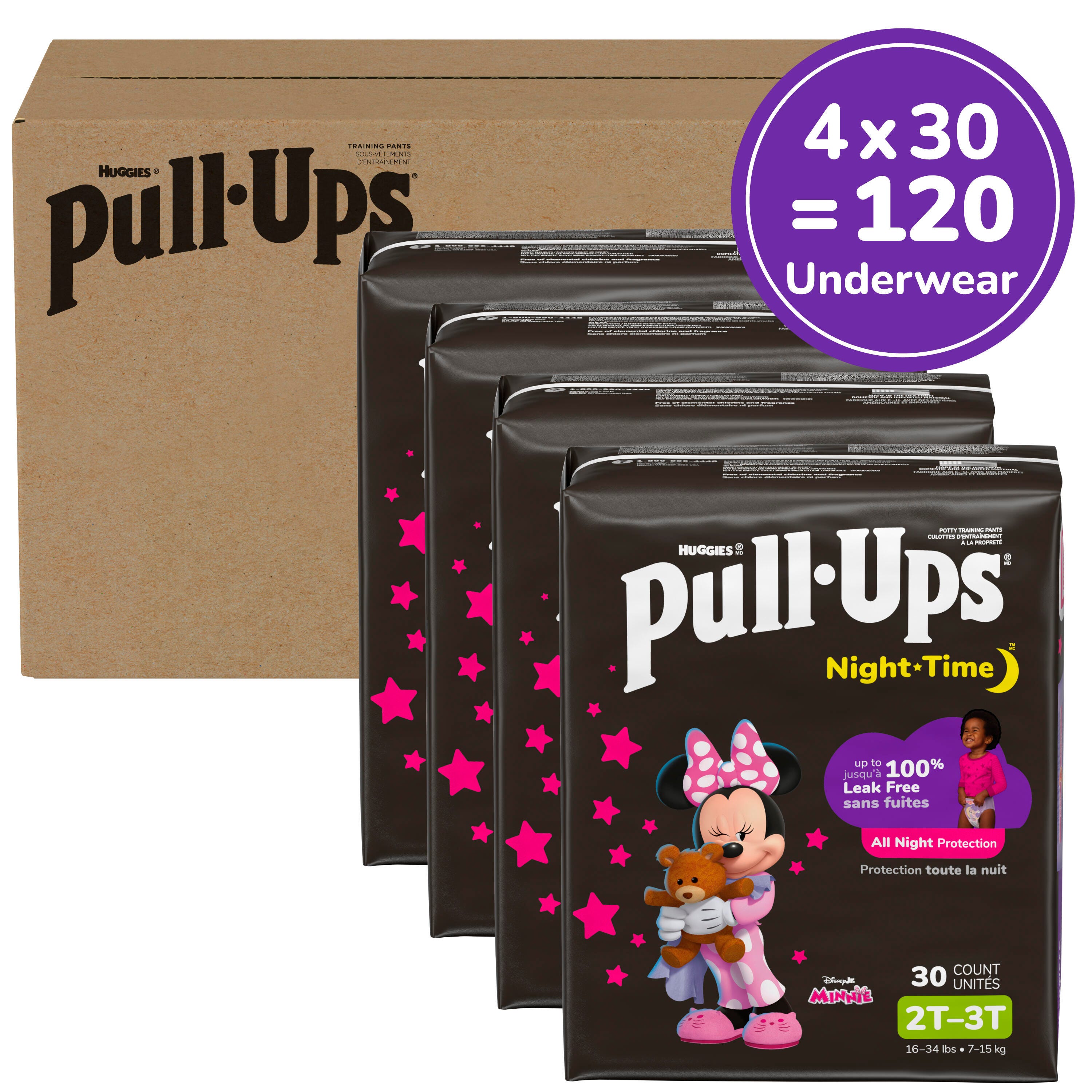 Pull-Ups Girls' Night-Time Potty Training Pants, 3T-4T (32-40 lbs), 108 Ct