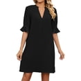thumbnail image 1 of Robes Formelles pour Femmes Col en V à Volants Manches 1/2 Robe Midi Élégante Été Tenue de Bureau Décontractée Robe Courte Unie, 1 of 6