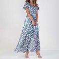 thumbnail image 2 of WTXUE Robes d'Été pour Femmes 2024, Robe d'Été Décontractée à la Mode pour Femmes à Fleurs, Col en V, Manches Courtes, Longue, Col en V, Manches Courtes, Patte, Robe de Loisirs, Kaki, 2 of 4