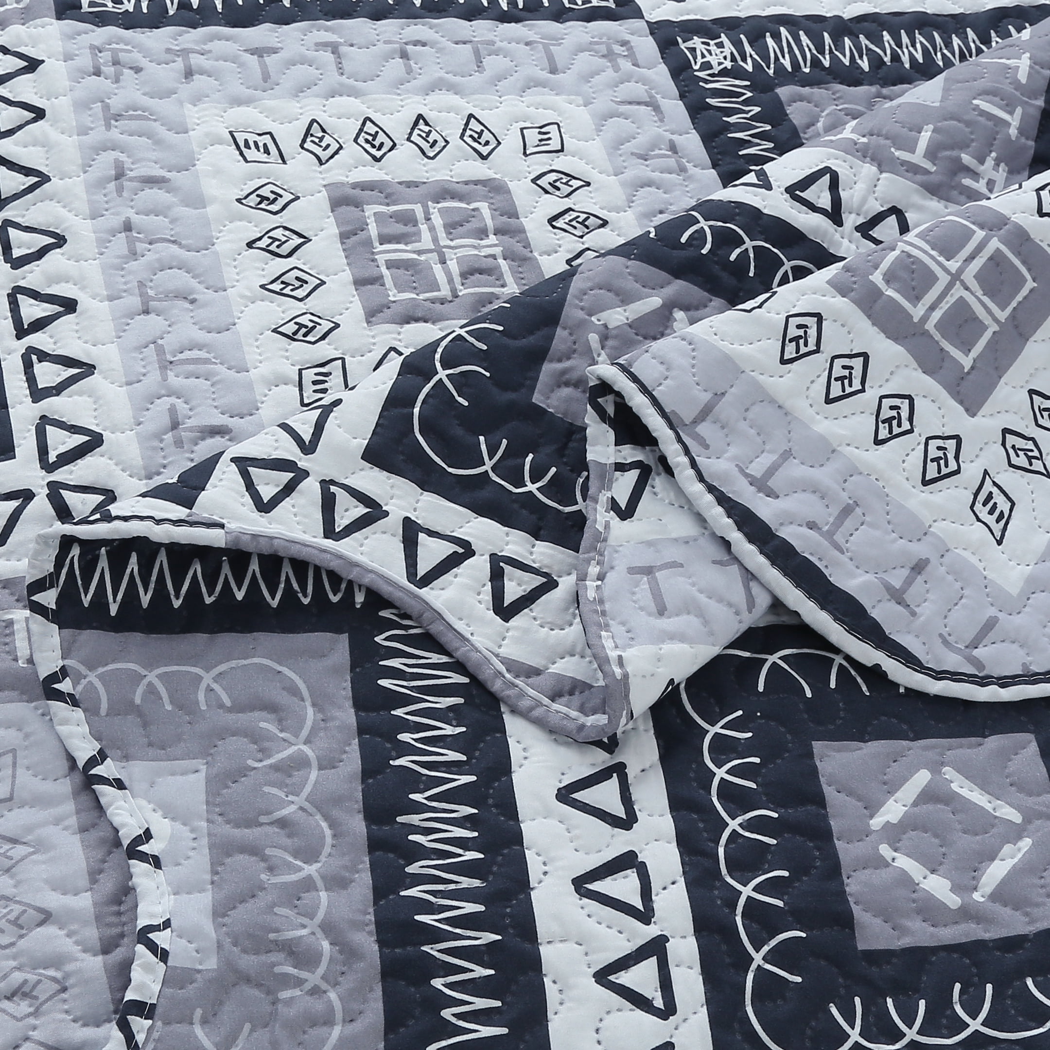 Marina Decoration Home Bedroom Pinsonic Bedding Coverlet Bedspread Ultra Soft 3 Piece Summer Embossed Printed Quilt Set with 2 Shams, Modern Grey Patchwork Geometric Pattern King