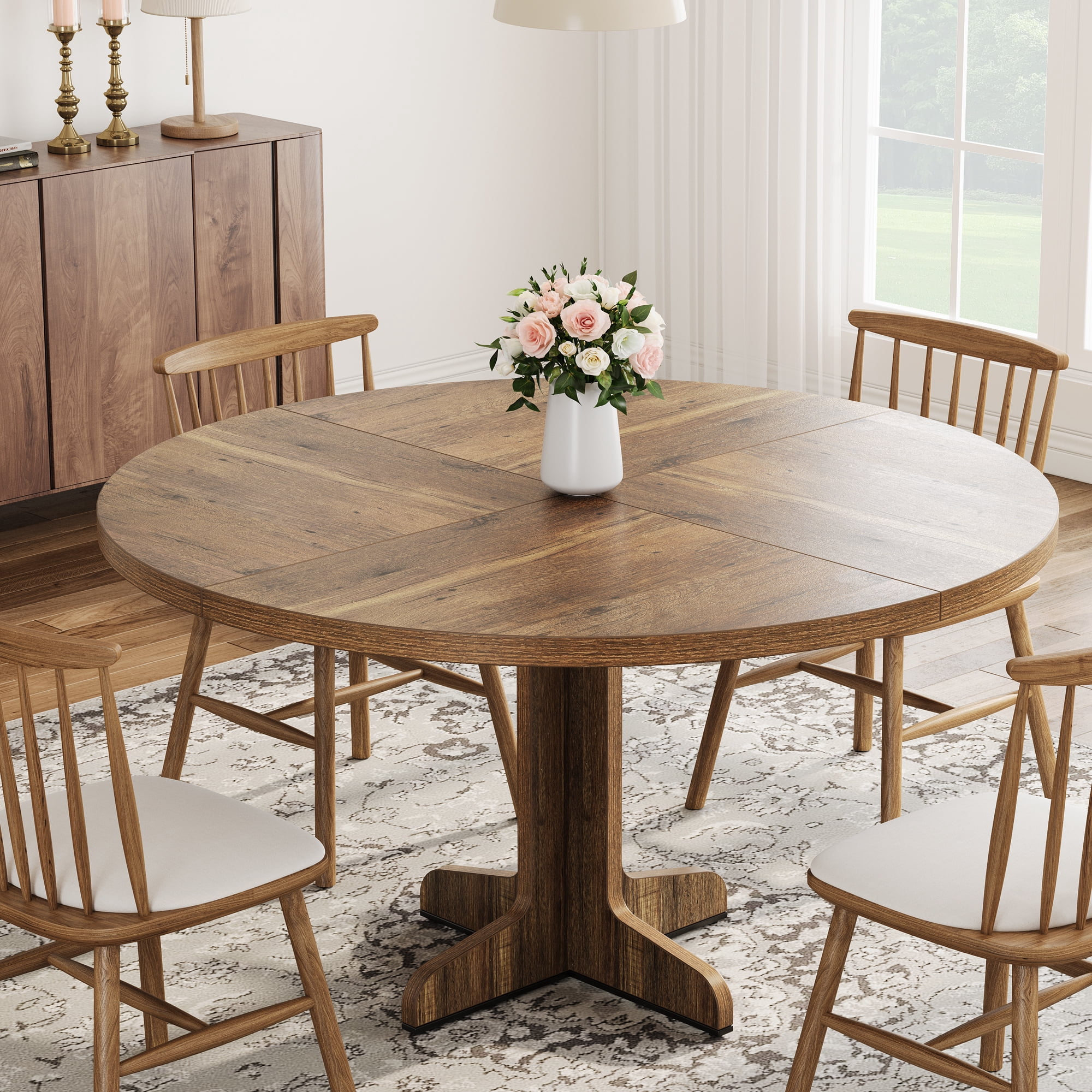 Kitchen Table for 4-6 People, Dining Table, Round Dining Room Table for Kitchen, 47 Inch Round Table for Dining Room, Brown