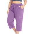 thumbnail image 2 of Wlynlyn Plus Size Capri Pants for Women Drawstring High Waisted Sweatpants Straight Leg Summer Cropped Trousers Size XXL, 2 of 7