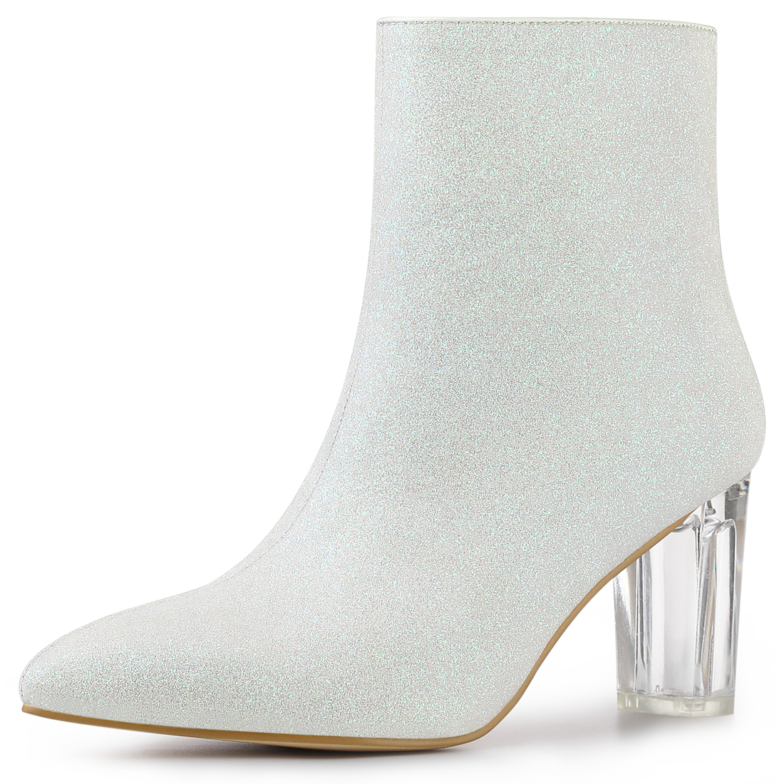 Unique Bargains Bottines à Paillettes à Talon Bloc Transparent pour Femme Blanches (Taille 6,5)