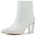 thumbnail image 1 of Unique Bargains Bottines à Paillettes à Talon Bloc Transparent pour Femme Blanches (Taille 6,5), 1 of 6