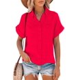 thumbnail image 1 of MAWCLOS Chemises pour Femmes Blouse à Col à Revers Manches Courtes Hauts Amples Plage Tunique Boutonnée Chemise Rouge TTG, 1 of 2