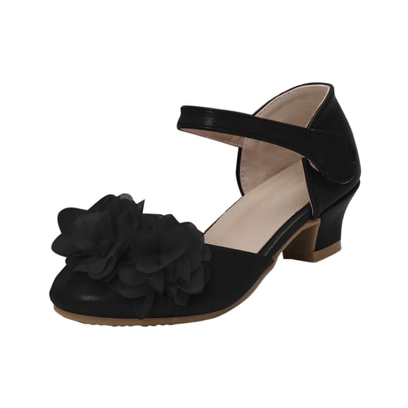 BOBOGOJP White Dress Shoes For Girls Girls High Heels Little Girls Hollow Round Toe Thick Heels Silk Flower Princess Shoes Children's Dance Performance Shoes Black for 5