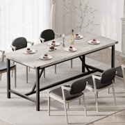 EDTara Dining Table for 6 with Corner Iron Protectior, 71Inch Rectangular Wood Kitchen Table with H-Heavy Duty Metal Legs, Industrial Dining Table for Dining Room