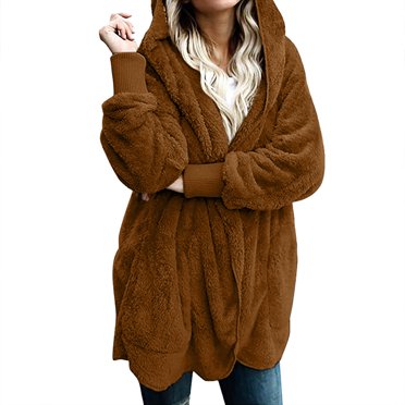 LMKIHUSA Manteaux en Molleton pour Femmes Vestes Cardigan en Velours Double Face Manches Longues Poches Manteaux à Capuche Hiver Chaud Poches Vêtements d'Extérieur 2025 Brun,XXXXXL