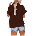 thumbnail image 3 of Meichang Womens Cotton Linen Button Down Shirts Short Sleeve Tshirts Collared Tops Plus Size Solid Basic T Shirts with Pocket, 3 of 5