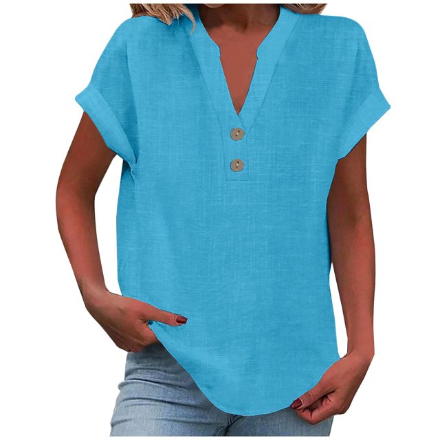 Hot Sale!! Mode Décontractée pour Femmes Col en V Boutonné Manches Courtes T-Shirt