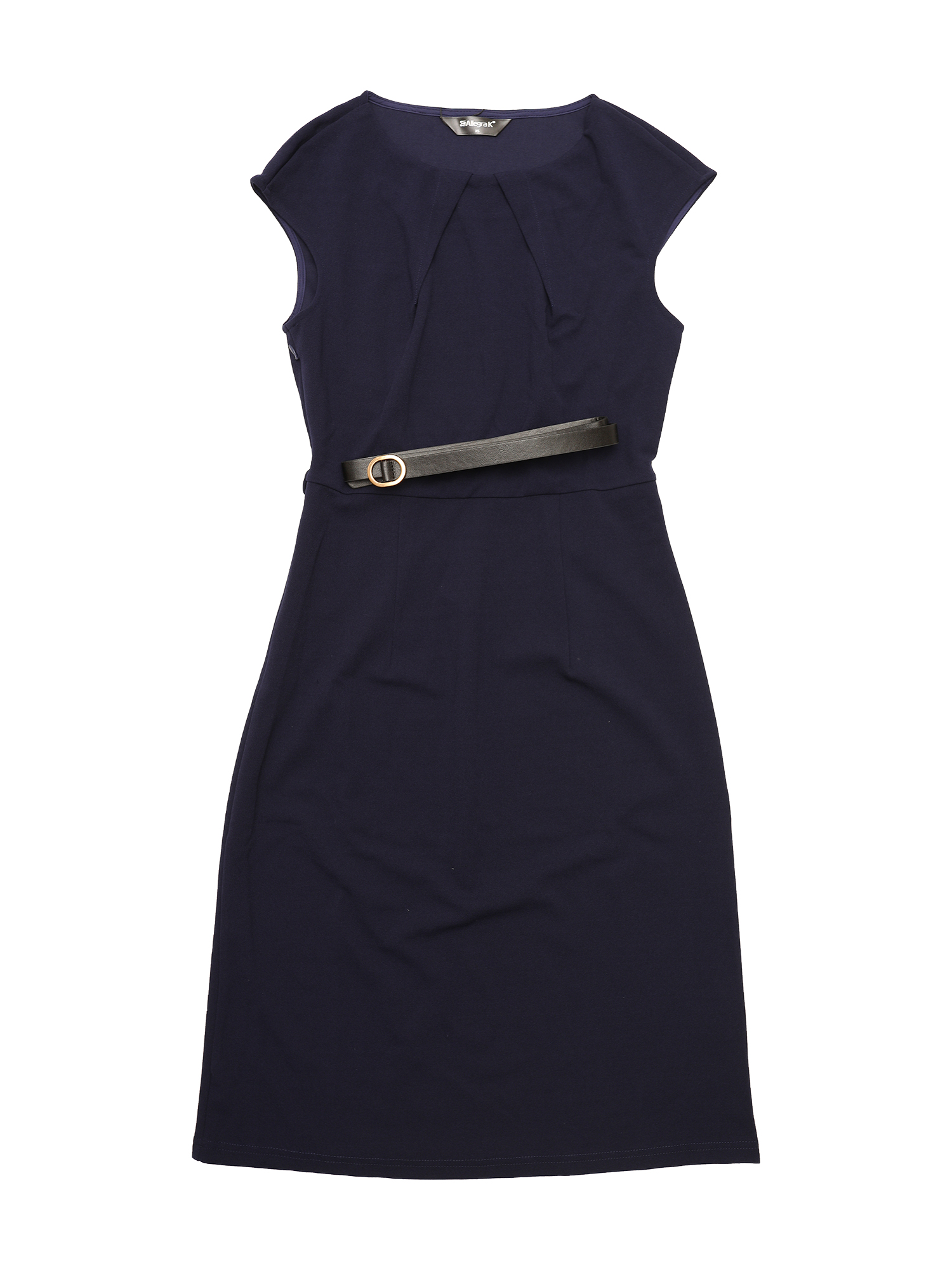 INSPIRE CHIC Robe de Bureau Élégante pour Femme à Col Rond, Manches Cap, Ceinturée, Robe Fourreau de Travail X-Grand Bleu Foncé