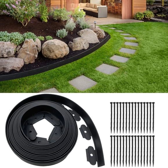 Bordure de Jardin 33 Pi, Bordures de Paysage de 2 Po de Hauteur, Trousse de Bordure de Pelouse Flexible Rouleau de Bordure de Jardin en Plastique avec 30 Pointes pour Plates-Bandes