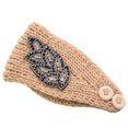 thumbnail image 1 of Crochet Headbands Winter Leaves Pattern with Rhinestones Elastic Head Protector Wide Warm Chunky Hair Accessories for Girls Light Tan, 1 of 6