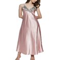 thumbnail image 1 of Pyjama en Satin de Soie pour Femmes, Col en V, Longue Chemise de Nuit Sans Manches, 1 of 5