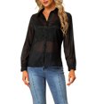 thumbnail image 1 of INSPIRE CHIC Women's Shirt Mesh Sheer Point Collar Long Sleeve Button Down Shirt L Black, 1 of 7